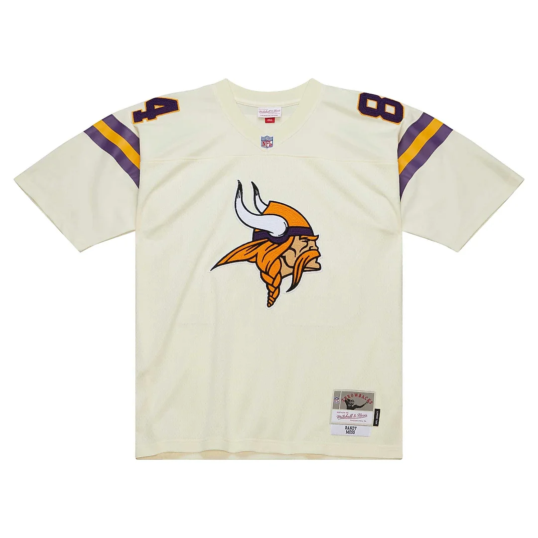 Zennovawear Men's Minnesota Vikings Randy Moss Mitchell & Ness Cream Chainstitch Legacy Jersey