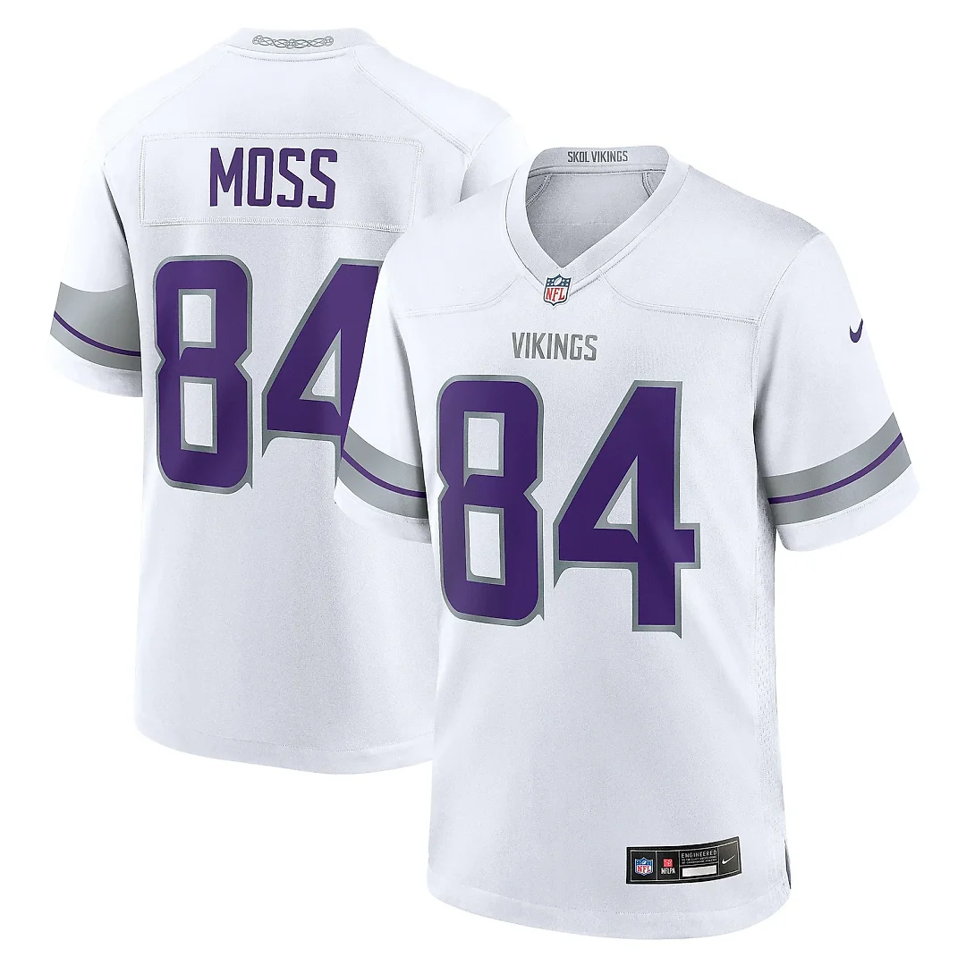 Zennovawear Men's Minnesota Vikings Randy Moss White Alternate Retired Player Game Jersey