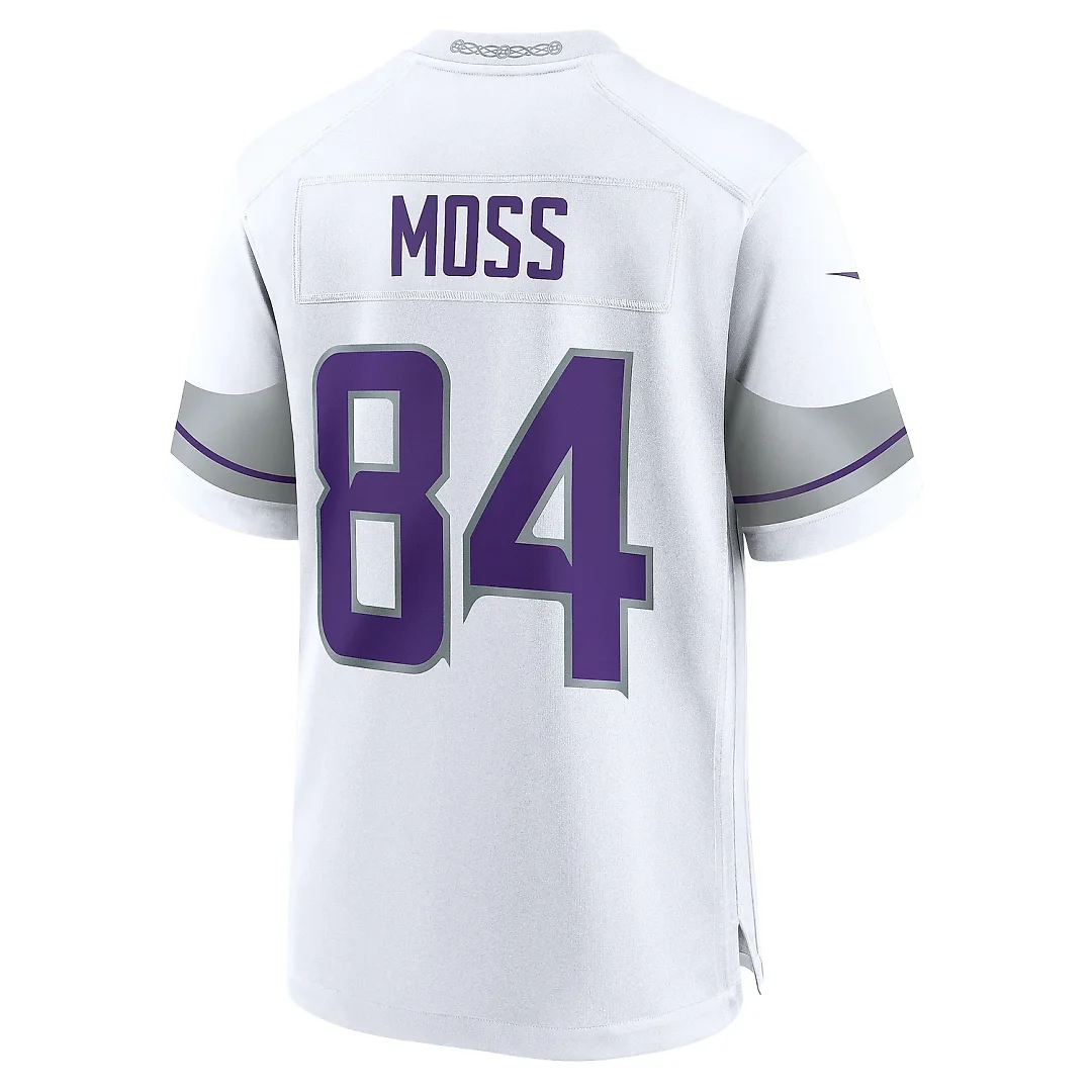 Zennovawear Men's Minnesota Vikings Randy Moss White Alternate Retired Player Game Jersey