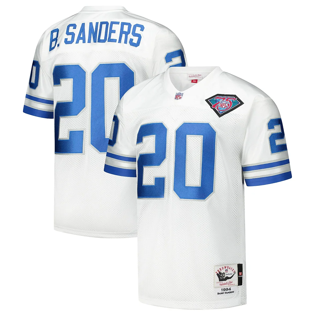Zennovawear Barry Sanders Detroit Lions 1994 Authentic Throwback Retired Player Jersey - White