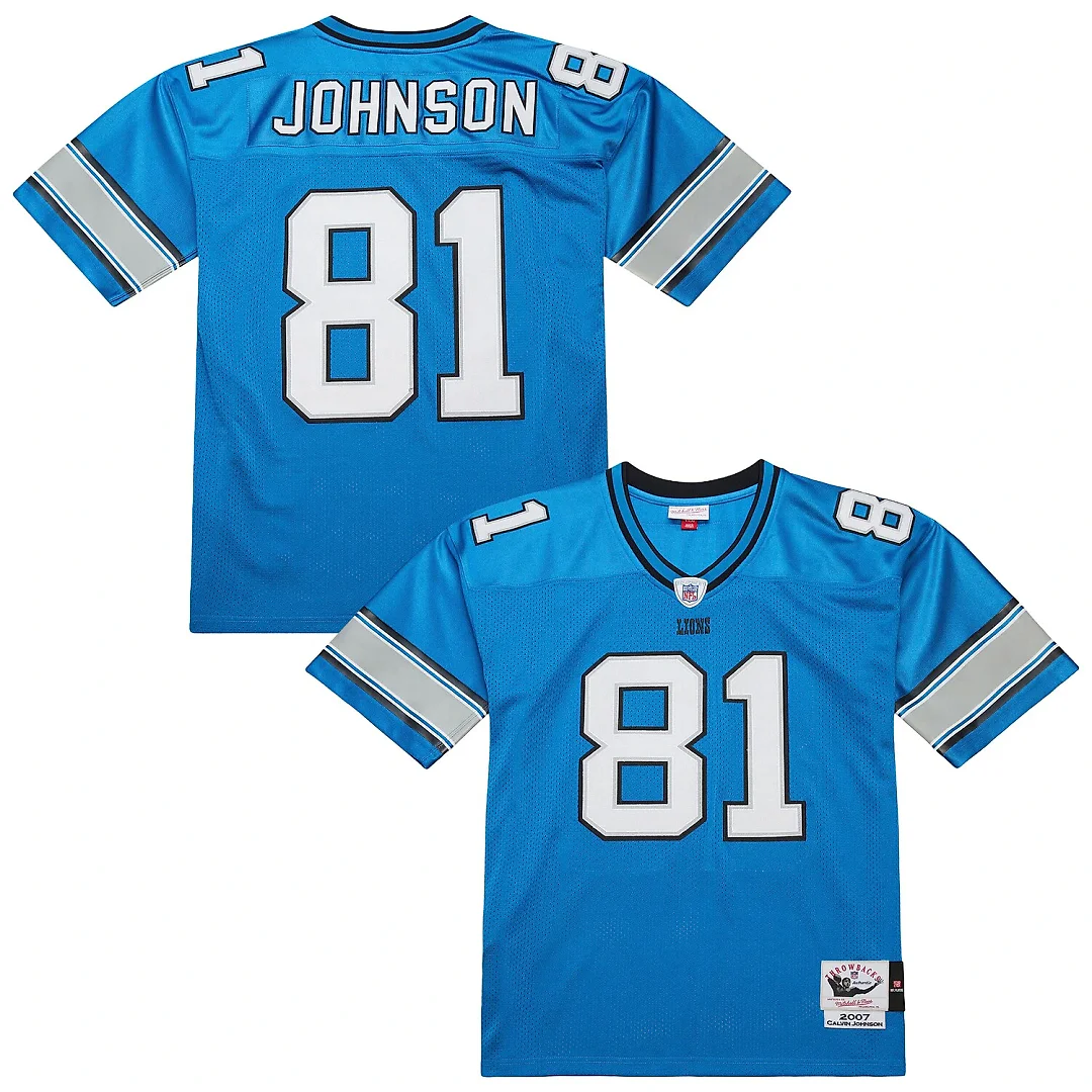 Zennovawear Calvin Johnson Detroit Lions 2007 Authentic Throwback Retired Player Jersey - Blue