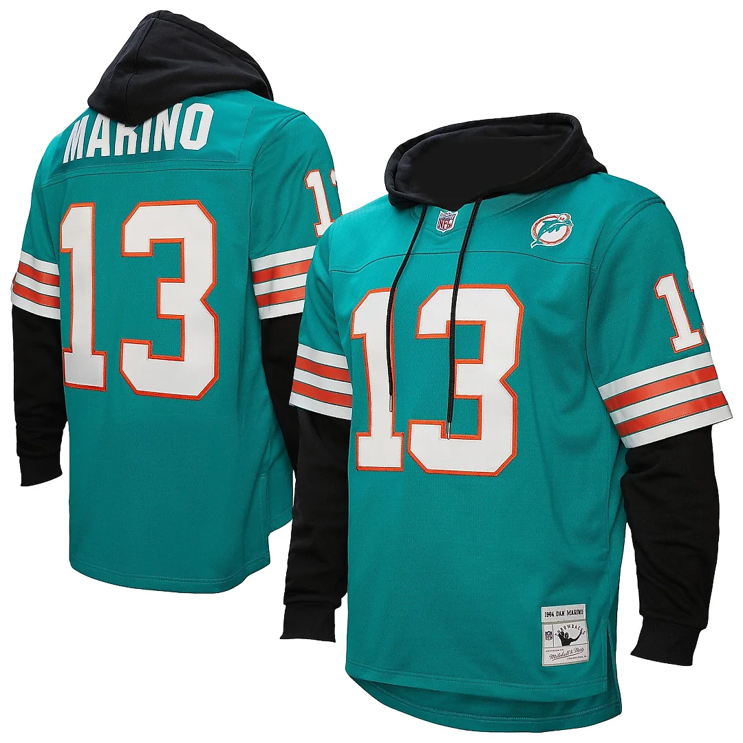 Zennovawear Dan Marino Miami Dolphins Player Name & Number Hoodie Legacy Jersey - Aqua