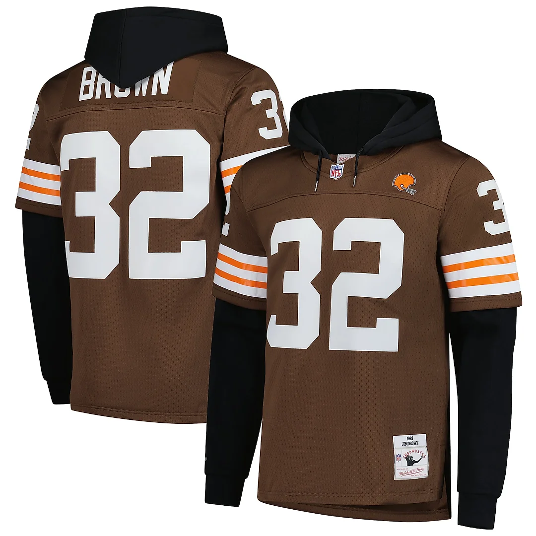 Zennovawear Jim Brown Cleveland Browns Player Name & Number Hoodie Legacy Jersey - Brown