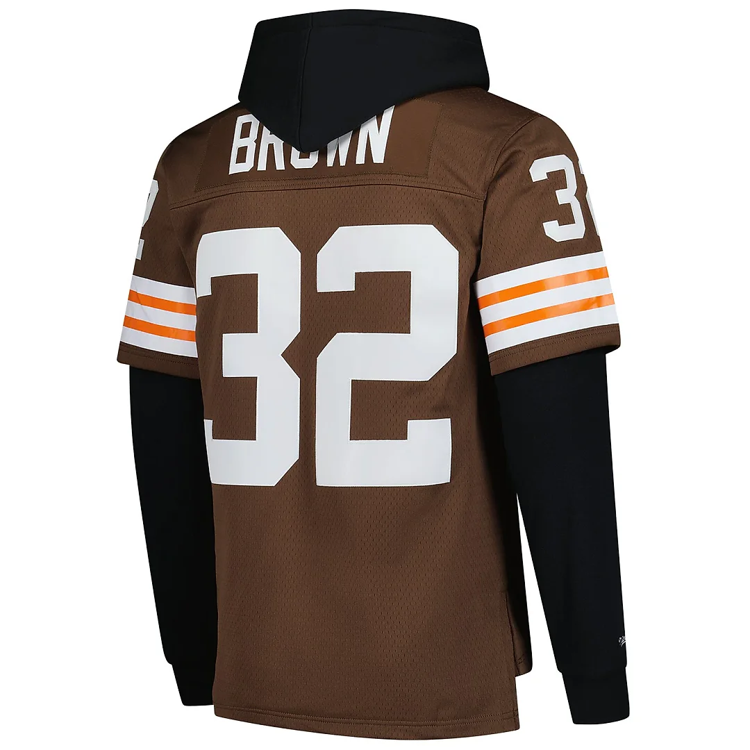 Zennovawear Jim Brown Cleveland Browns Player Name & Number Hoodie Legacy Jersey - Brown