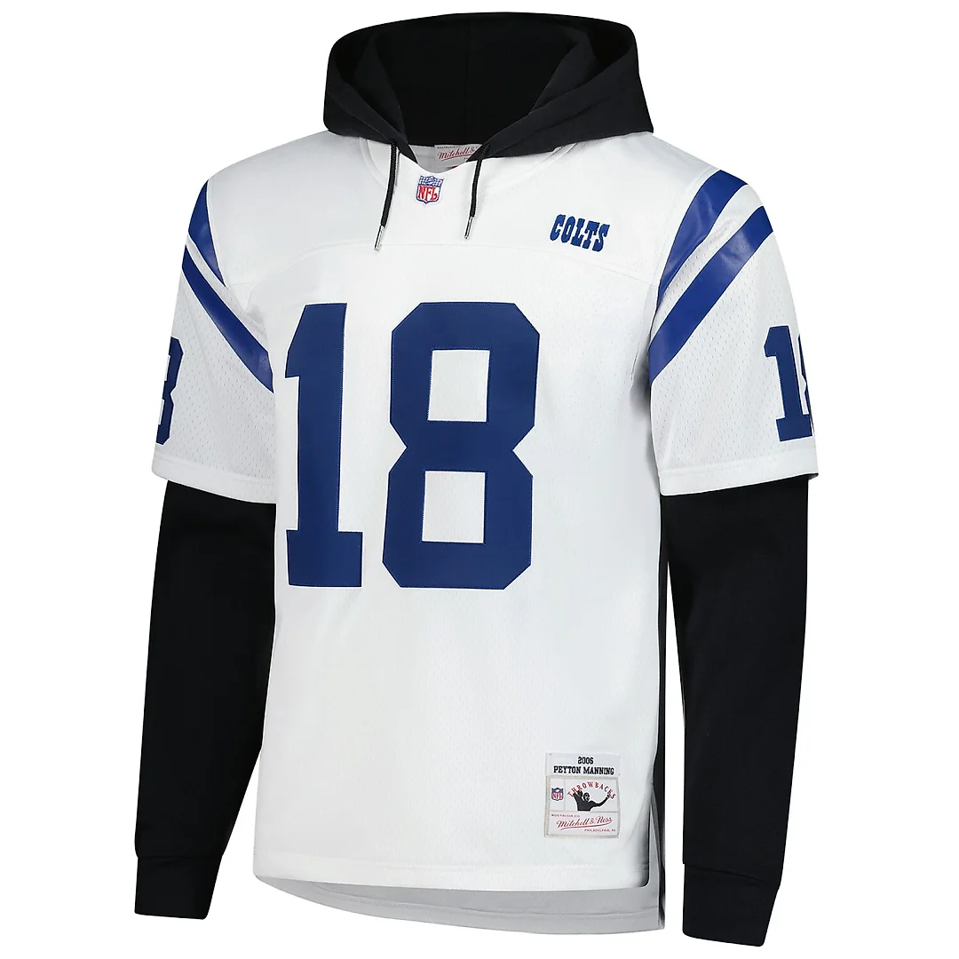Zennovawear Peyton Manning Indianapolis Colts Player Name & Number Hoodie Legacy Jersey - White