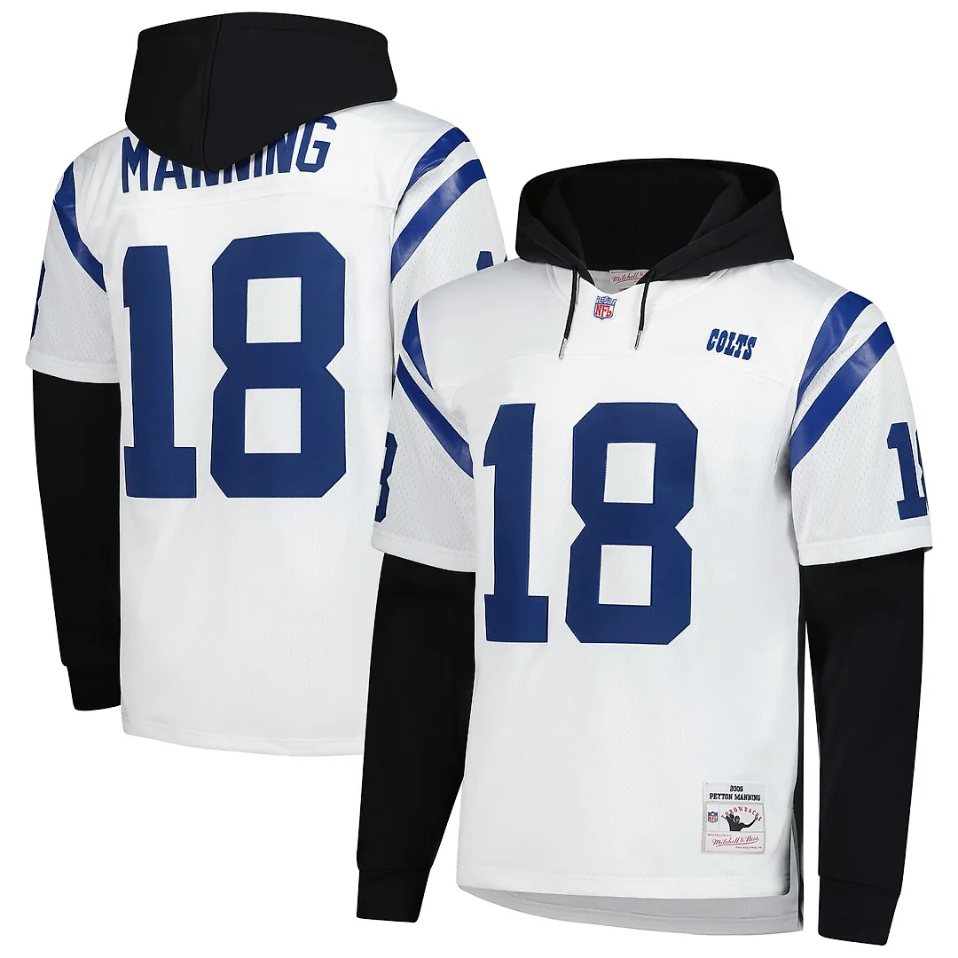 Zennovawear Peyton Manning Indianapolis Colts Player Name & Number Hoodie Legacy Jersey - White