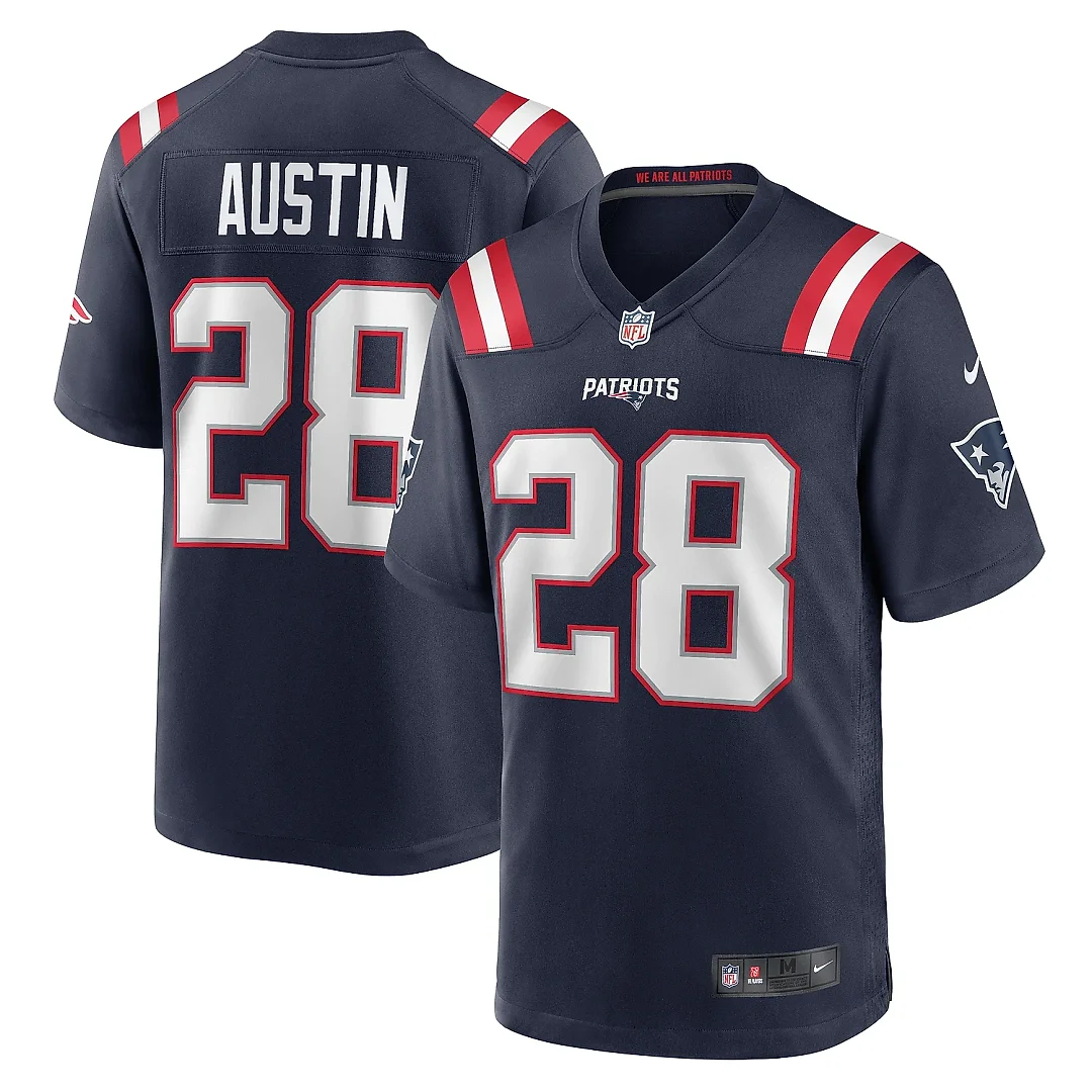 Zennovawear Men's New England Patriots Alex Austin Navy Game Jersey