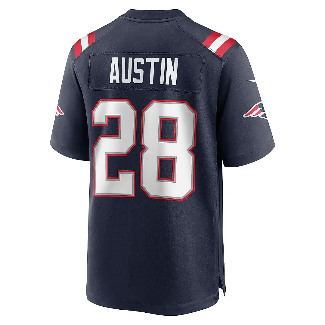 Zennovawear Men's New England Patriots Alex Austin Navy Game Jersey