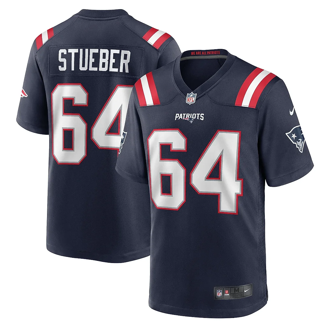 Zennovawear Men's New England Patriots Andrew Stueber Navy Game Player Jersey