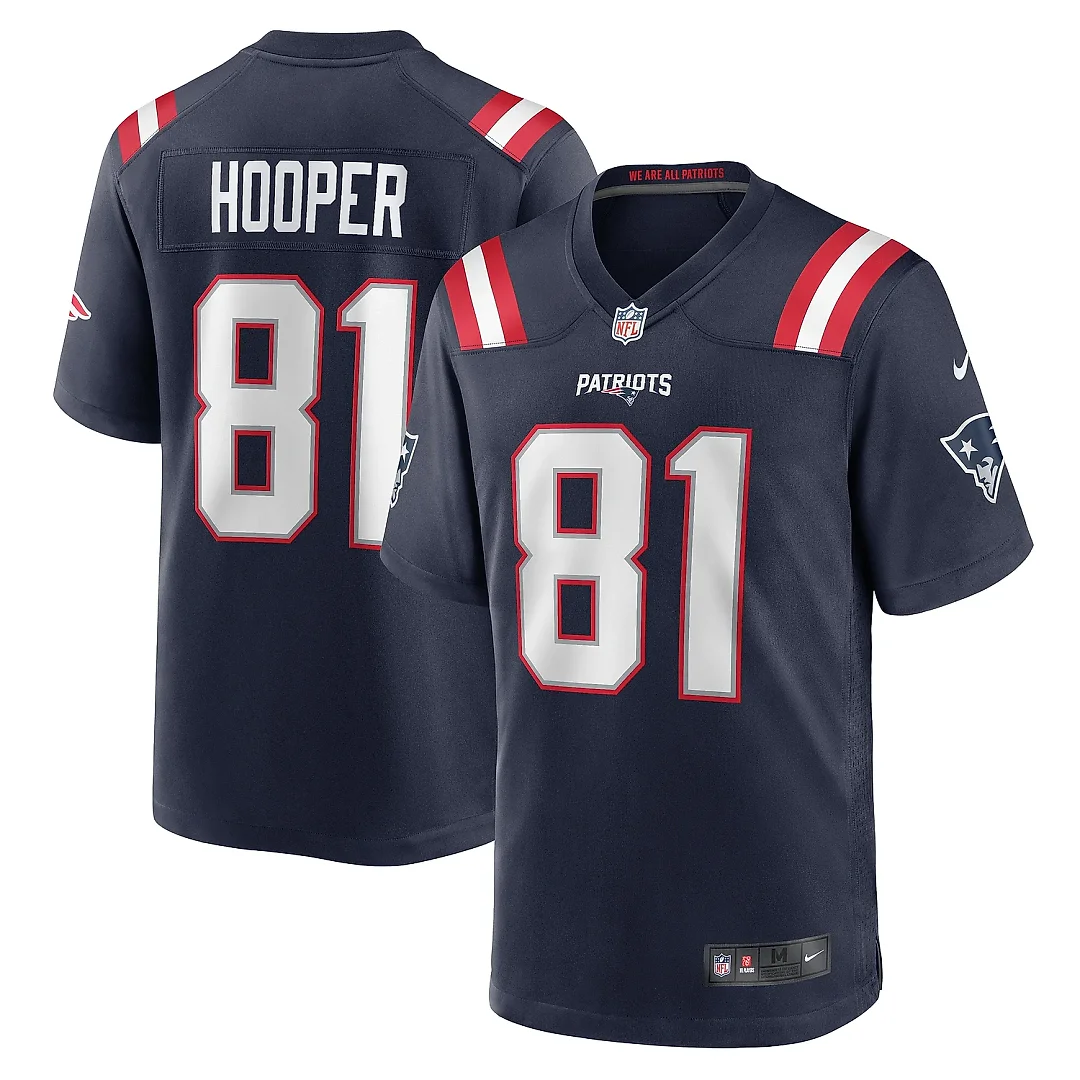 Zennovawear Men's New England Patriots Austin Hooper Navy Game Jersey