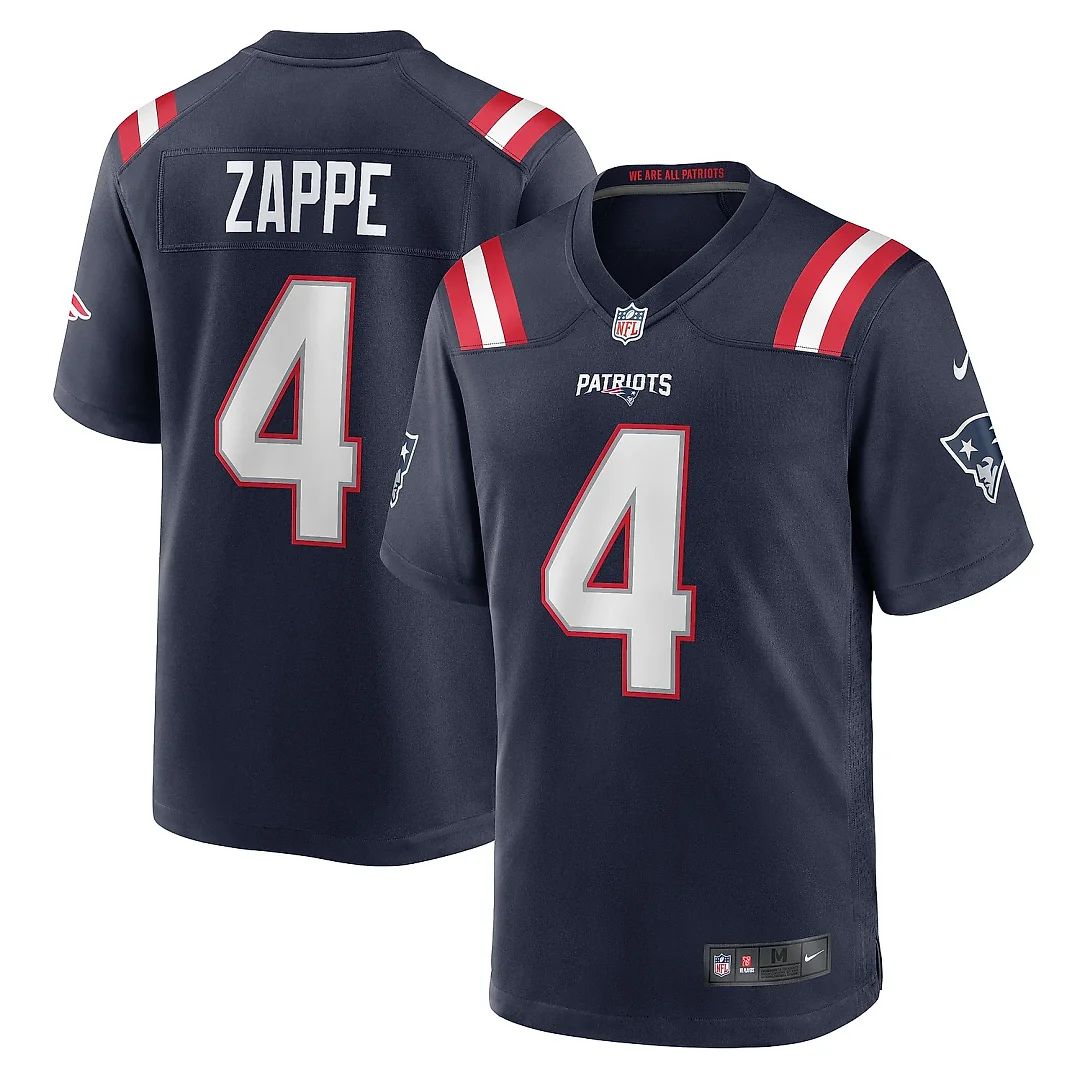 Zennovawear Men's New England Patriots Bailey Zappe Navy Game Player Jersey