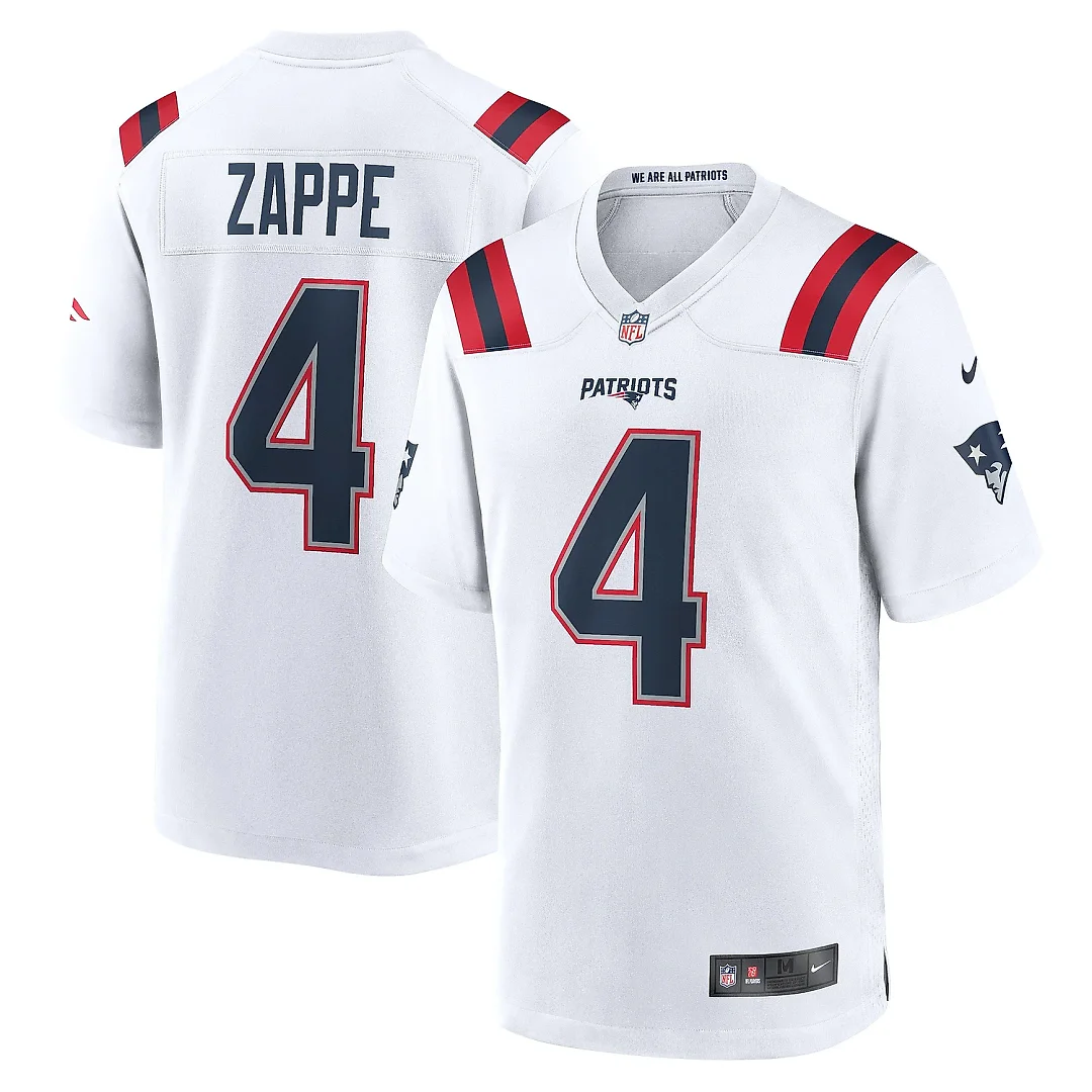 Zennovawear Men's New England Patriots Bailey Zappe White Game Player Jersey