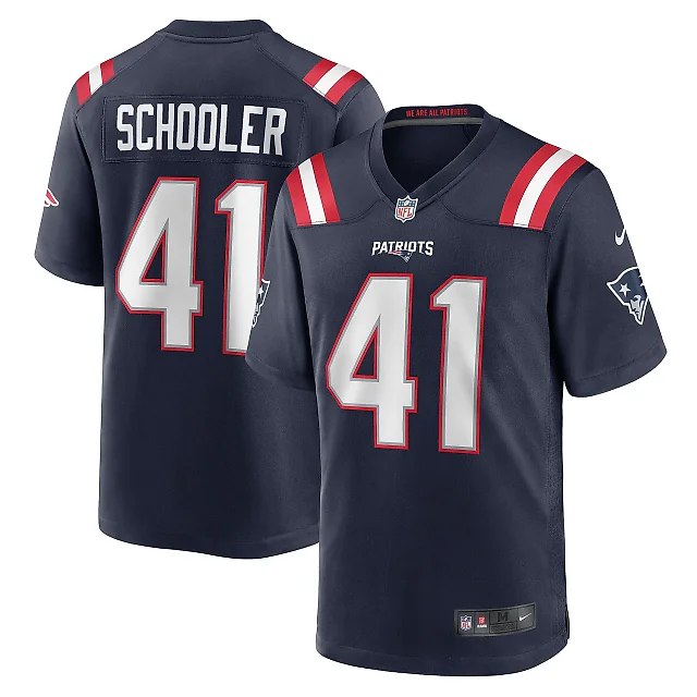 Zennovawear Men's New England Patriots Brenden Schooler Navy Game Player Jersey