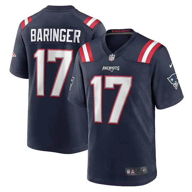 Zennovawear Men's New England Patriots Bryce Baringer Navy Team Game Jersey