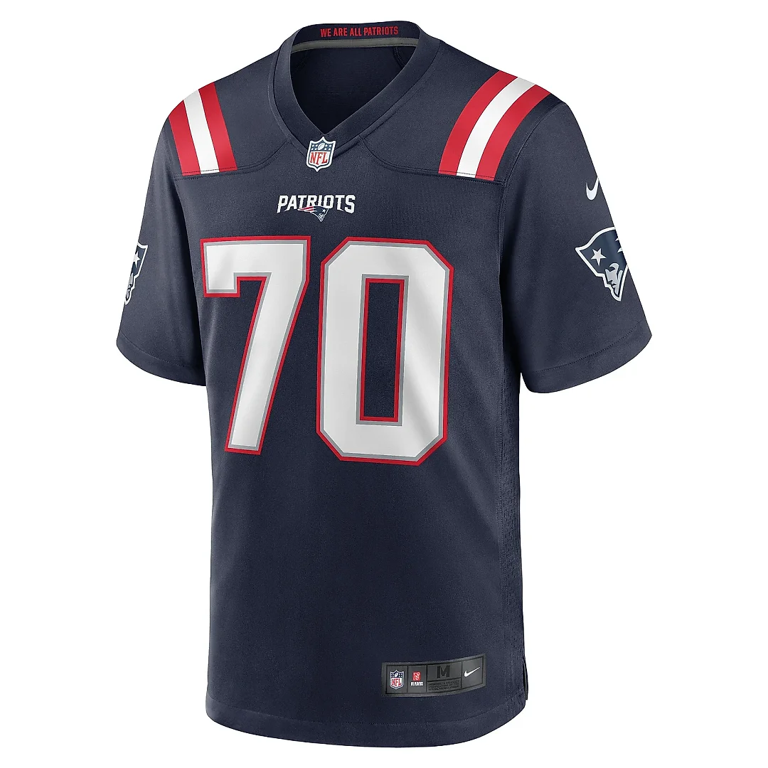 Zennovawear Men's New England Patriots Caedan Wallace Navy Game Jersey