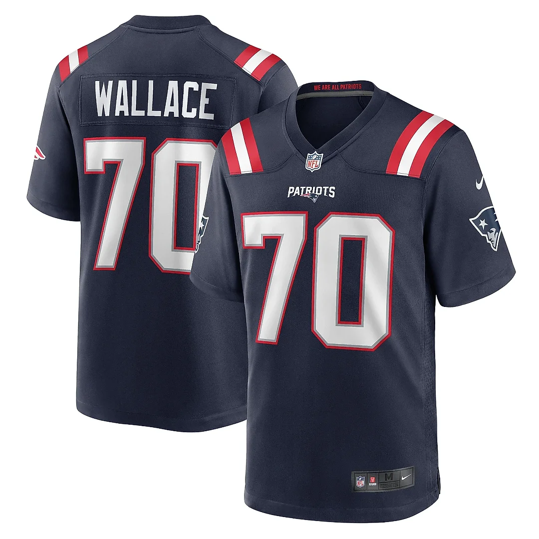 Zennovawear Men's New England Patriots Caedan Wallace Navy Game Jersey