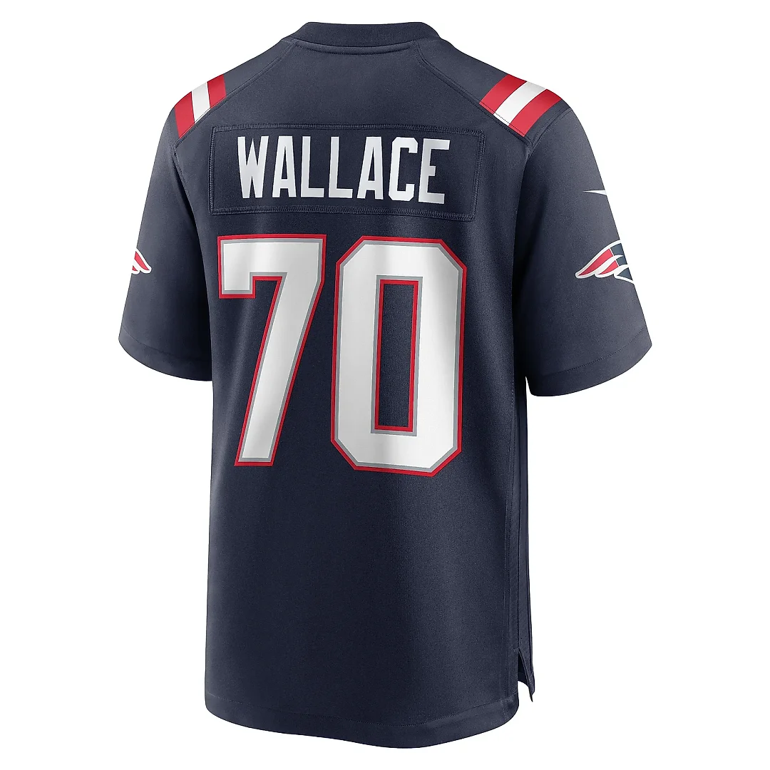 Zennovawear Men's New England Patriots Caedan Wallace Navy Game Jersey