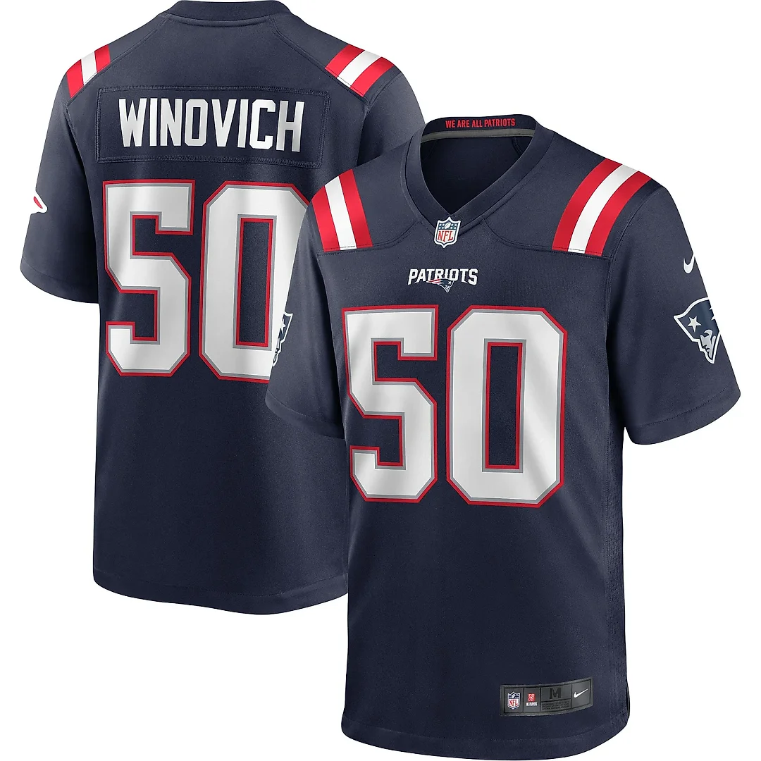 Zennovawear Men's New England Patriots Chase Winovich Navy Game Player Jersey