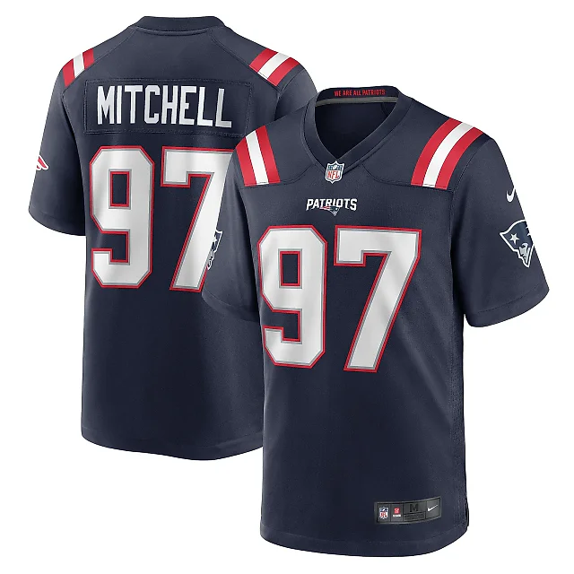 Zennovawear Men's New England Patriots DaMarcus Mitchell Navy Game Player Jersey
