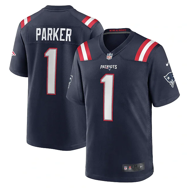 Zennovawear Men's New England Patriots DeVante Parker Navy Game Jersey