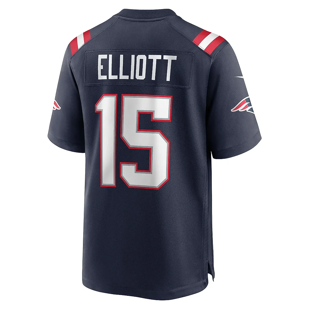 Zennovawear Men's New England Patriots Ezekiel Elliott Navy Game Player Jersey