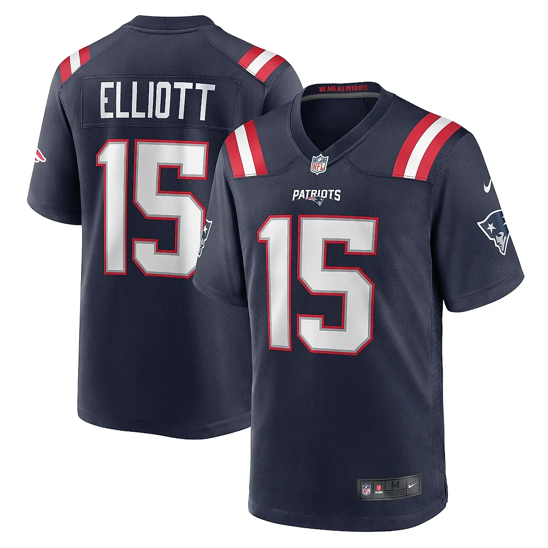 Zennovawear Men's New England Patriots Ezekiel Elliott Navy Game Player Jersey