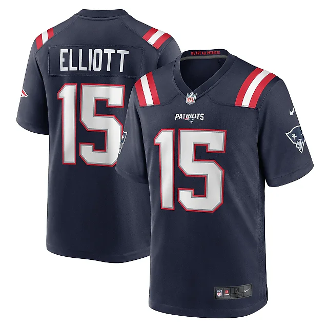 Zennovawear Men's New England Patriots Ezekiel Elliott Navy Game Player Jersey