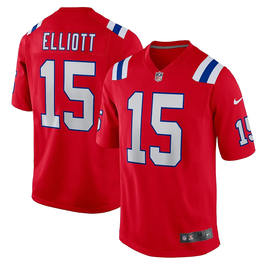 Zennovawear Men's New England Patriots Ezekiel Elliott Red Alternate Game Player Jersey