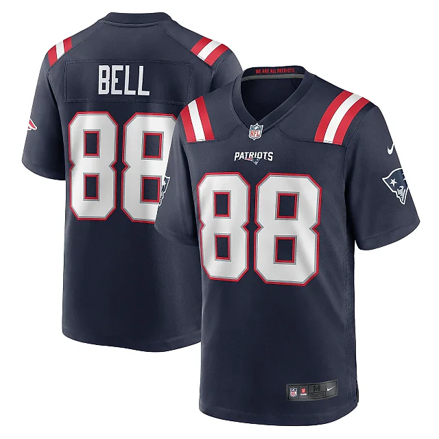 Zennovawear Men's New England Patriots Jaheim Bell Navy Game Jersey