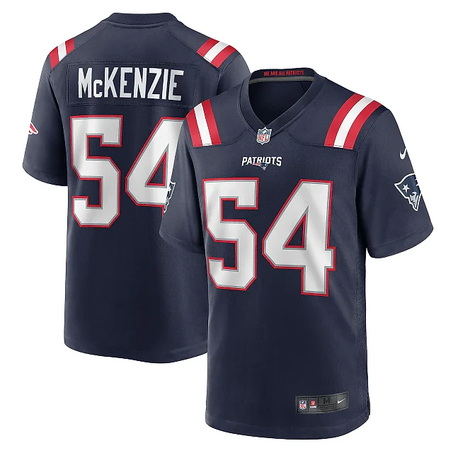 Zennovawear Men's New England Patriots Jalen McKenzie Navy Team Game Jersey