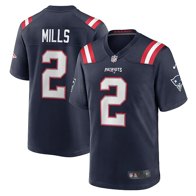 Zennovawear Men's New England Patriots Jalen Mills Navy Game Player Jersey