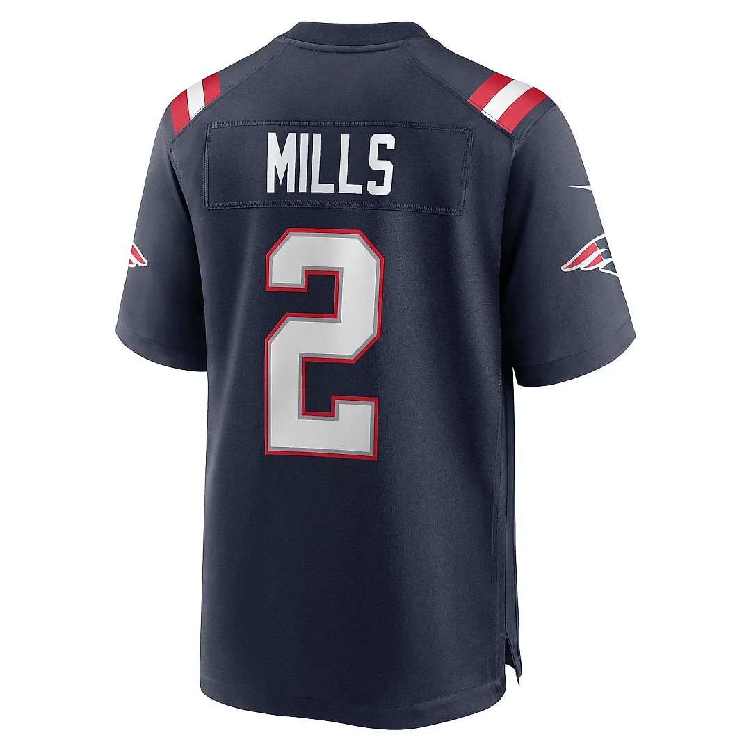 Zennovawear Men's New England Patriots Jalen Mills Navy Game Player Jersey