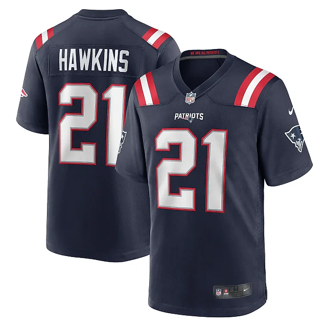 Zennovawear Men's New England Patriots Jaylinn Hawkins Navy Game Jersey