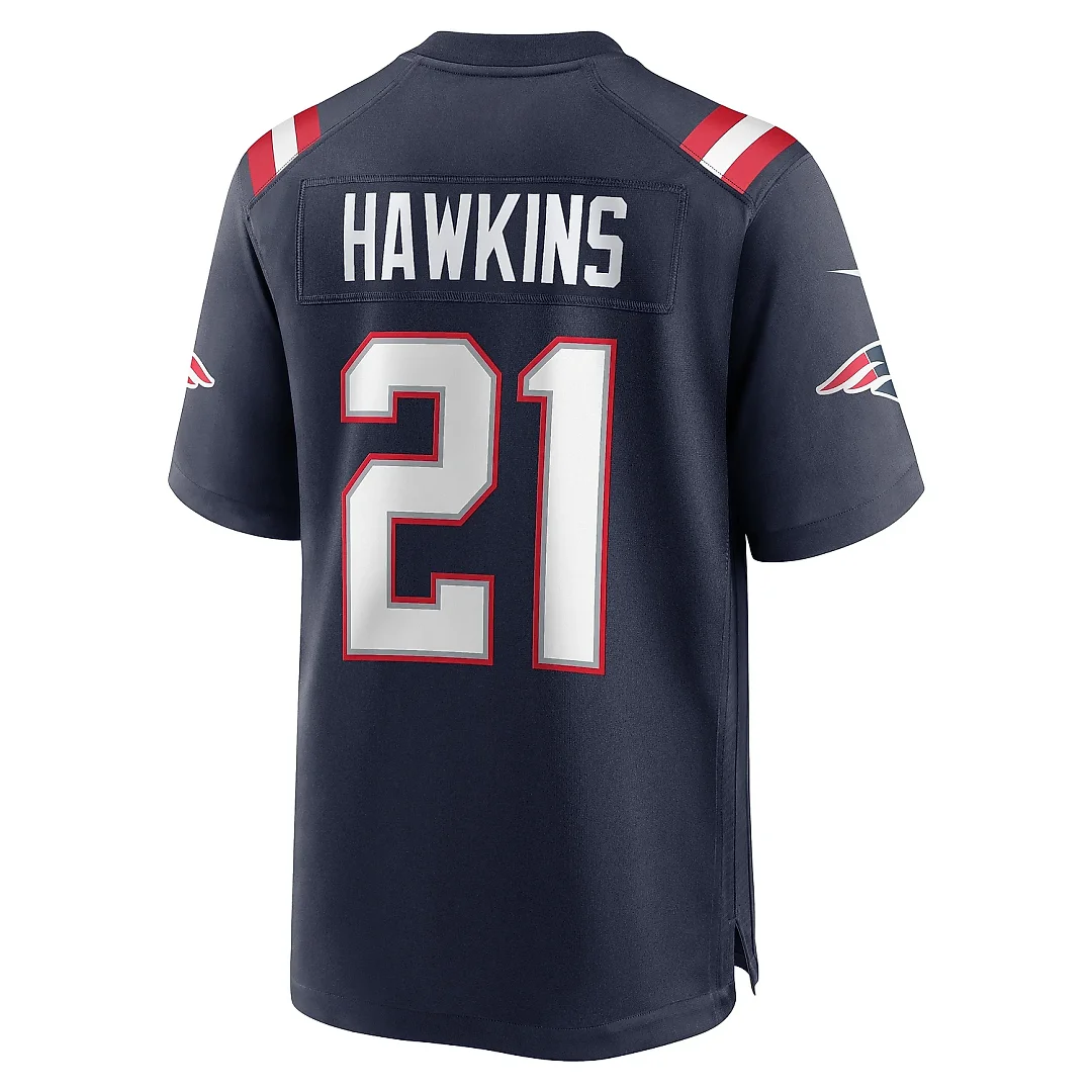 Zennovawear Men's New England Patriots Jaylinn Hawkins Navy Game Jersey