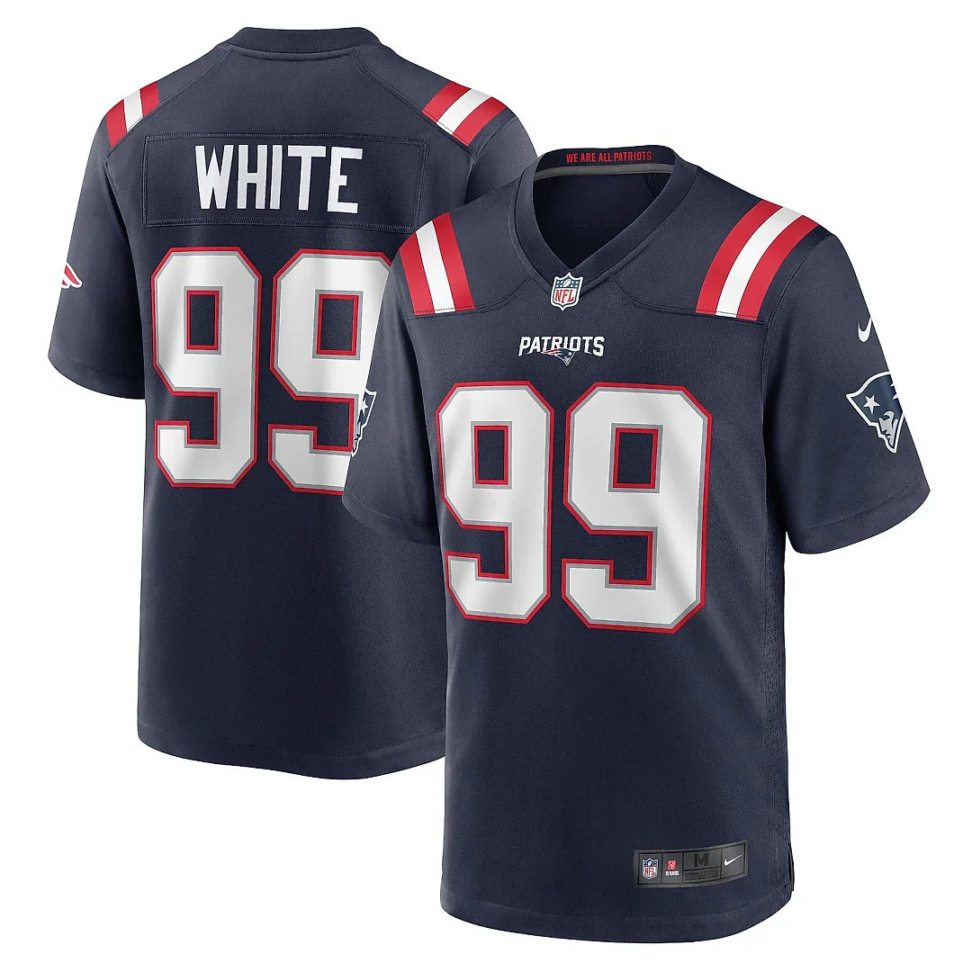 Zennovawear Men's New England Patriots Keion White Navy Team Game Jersey