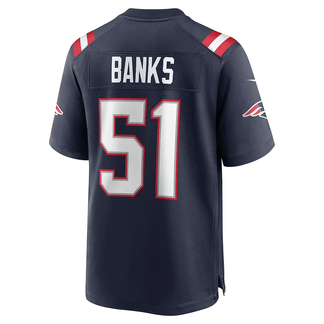 Zennovawear Men's New England Patriots Keshawn Banks Navy Game Jersey