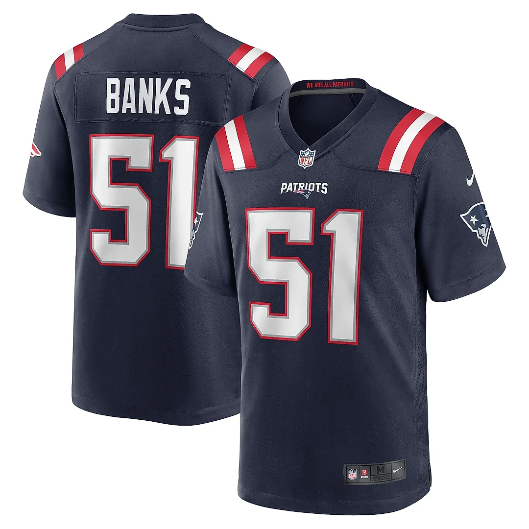 Zennovawear Men's New England Patriots Keshawn Banks Navy Game Jersey