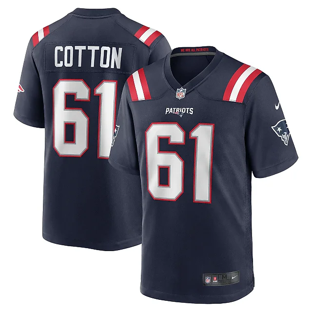 Zennovawear Men's New England Patriots Lester Cotton Sr. Navy Team Game Jersey