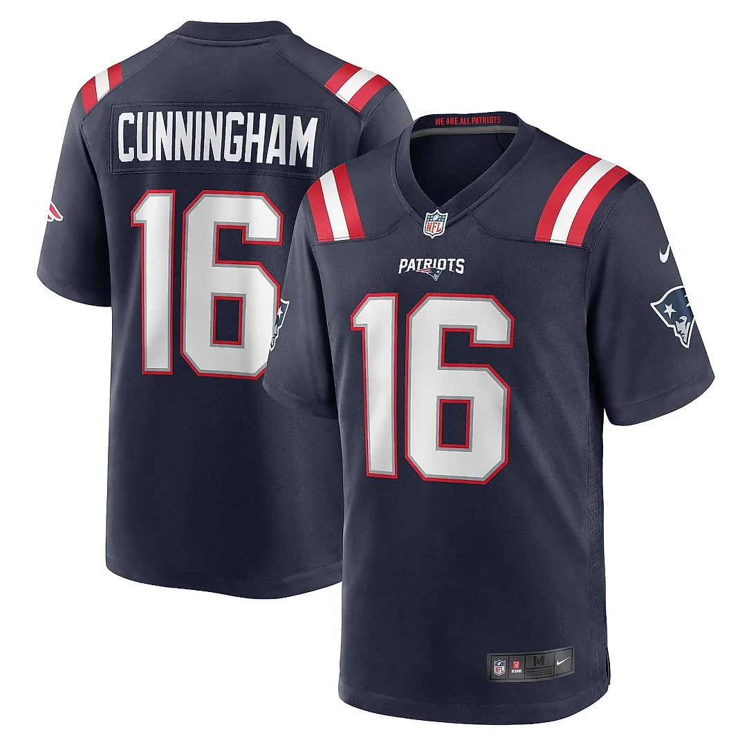 Zennovawear Men's New England Patriots Malik Cunningham Navy Team Game Jersey