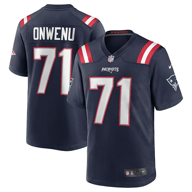 Zennovawear Men's New England Patriots Mike Onwenu Navy Team Game Jersey
