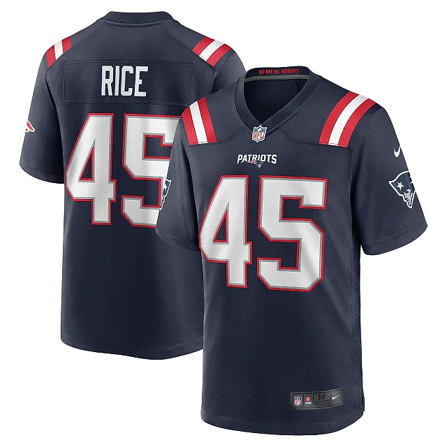 Zennovawear Men's New England Patriots Monty Rice Navy Game Jersey