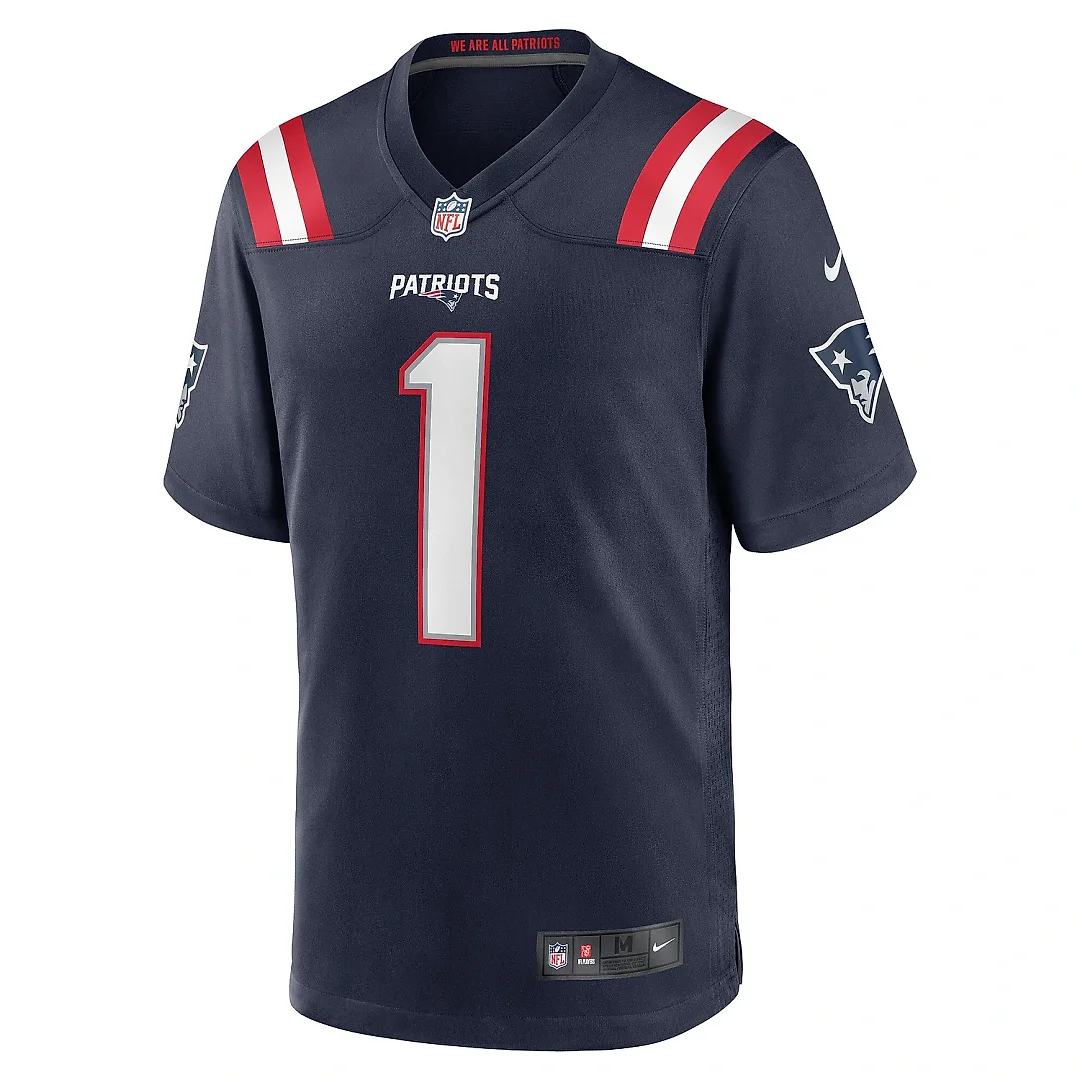 Zennovawear Men's New England Patriots Number 1 Groom Navy Game Jersey