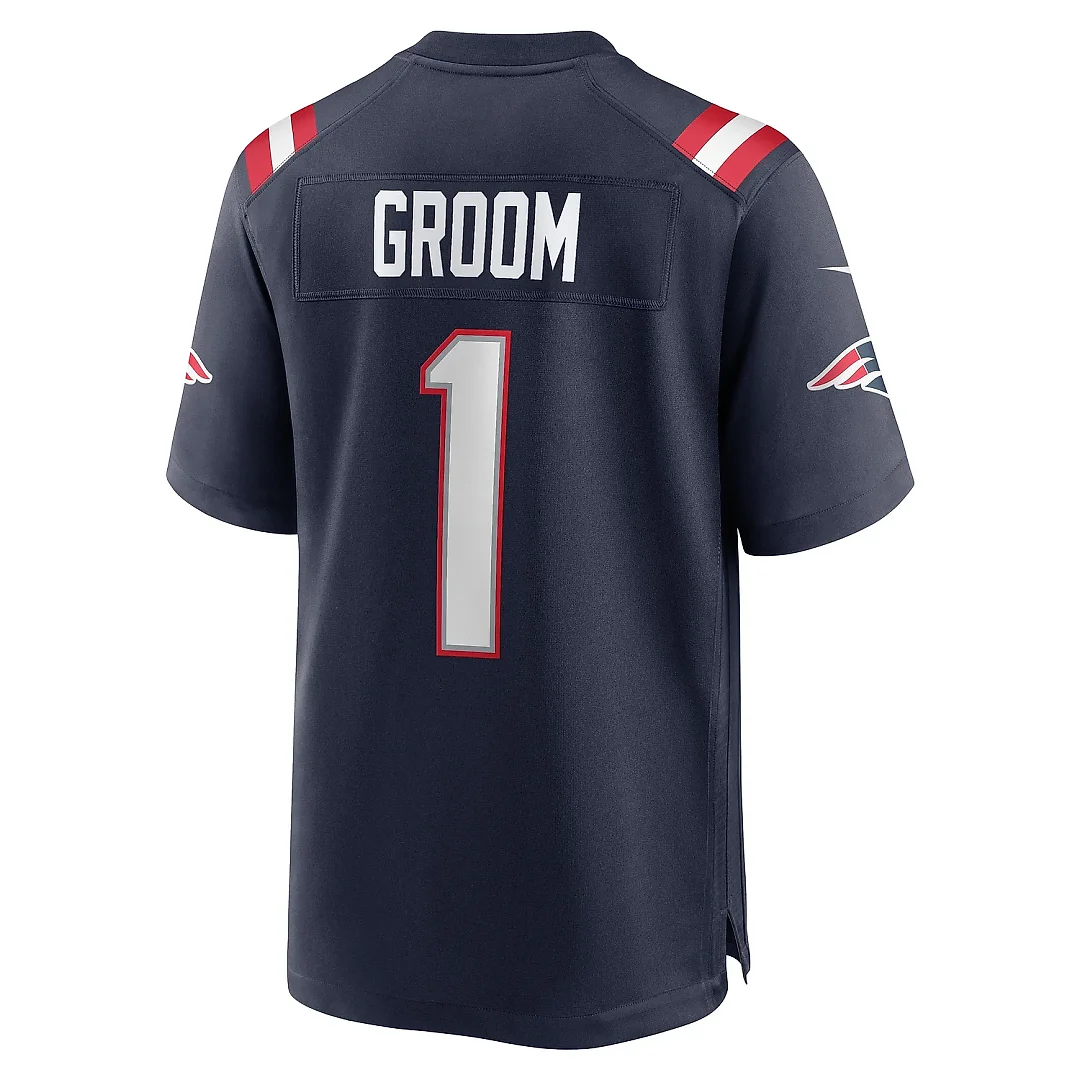 Zennovawear Men's New England Patriots Number 1 Groom Navy Game Jersey