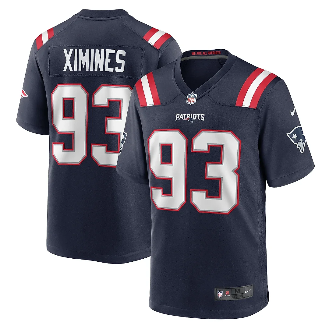 Zennovawear Men's New England Patriots Oshane Ximines Navy Game Jersey