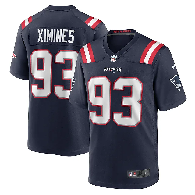 Zennovawear Men's New England Patriots Oshane Ximines Navy Game Jersey