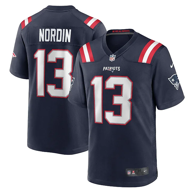 Zennovawear Men's New England Patriots Quinn Nordin Navy Game Player Jersey