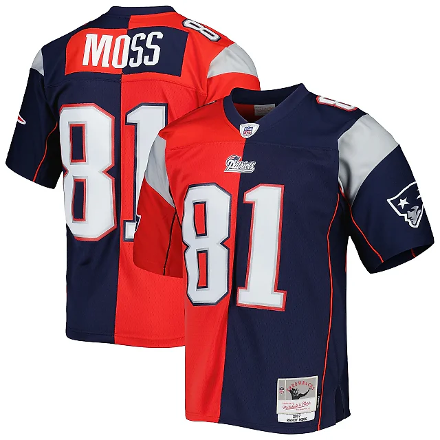 Zennovawear Men's New England Patriots Randy Moss Mitchell & Ness Navy/Red 2007 Split Legacy Jersey