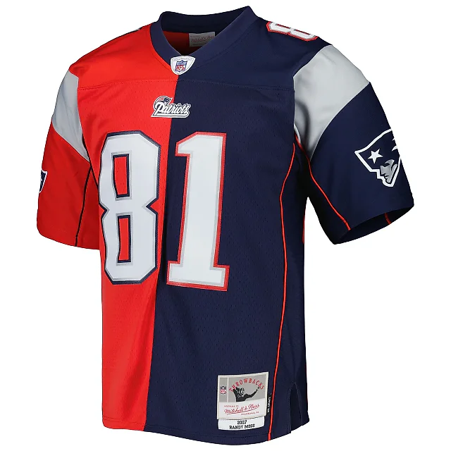 Zennovawear Men's New England Patriots Randy Moss Mitchell & Ness Navy/Red 2007 Split Legacy Jersey