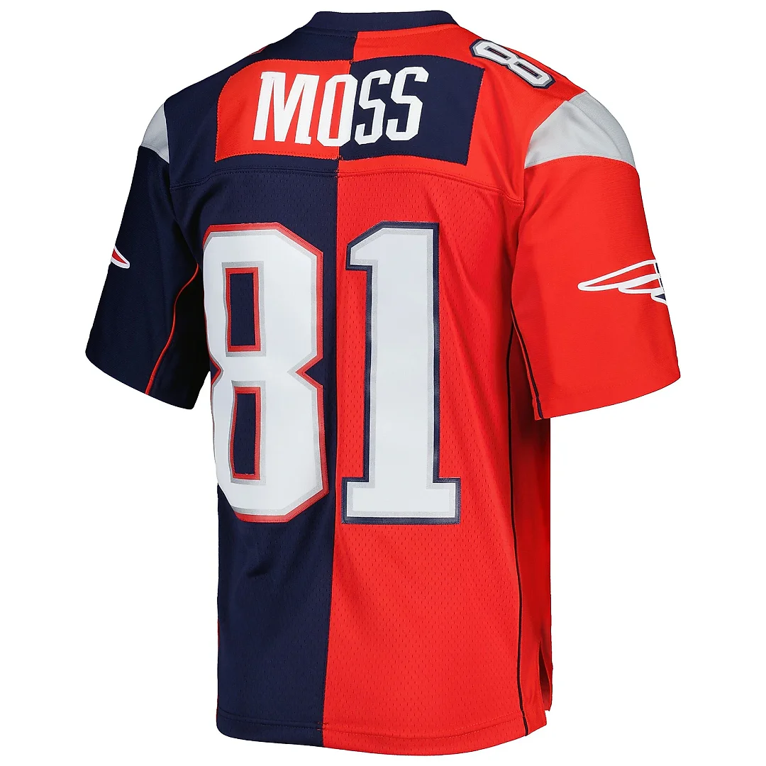 Zennovawear Men's New England Patriots Randy Moss Mitchell & Ness Navy/Red 2007 Split Legacy Jersey