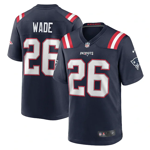 Zennovawear Men's New England Patriots Shaun Wade Navy Game Jersey
